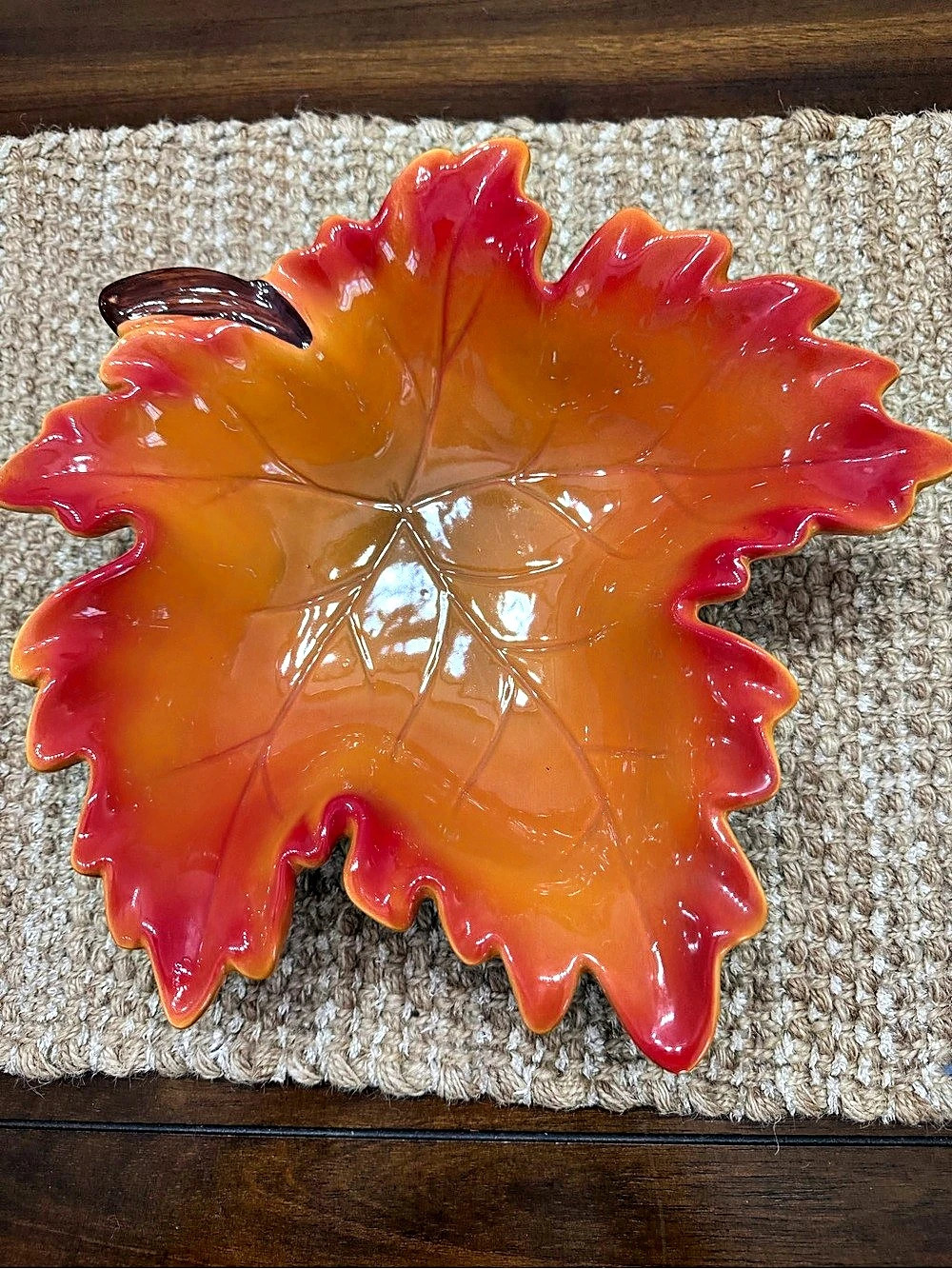 Fall Leaf-Shaped Decorative Bowl in Orange & Red